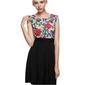 Acevog size L embroidered top blue knit skirt.